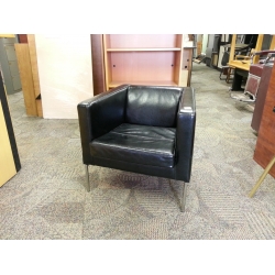 Ikea Klappsta Black Leather Arm Chair with Chrome Base